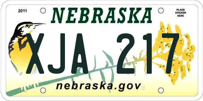 NE license plate XJA217
