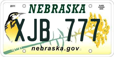 NE license plate XJB777