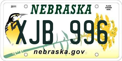 NE license plate XJB996