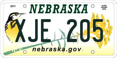 NE license plate XJE205