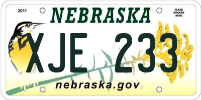 NE license plate XJE233