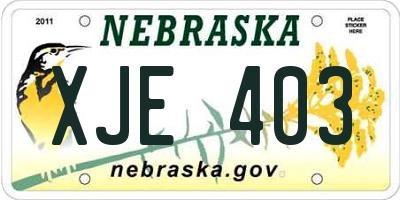 NE license plate XJE403