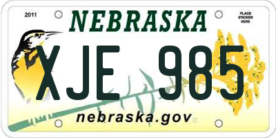 NE license plate XJE985