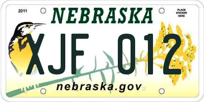 NE license plate XJF012