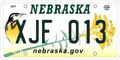 NE license plate XJF013