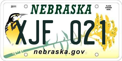 NE license plate XJF021