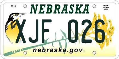 NE license plate XJF026