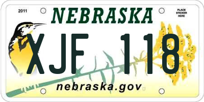 NE license plate XJF118