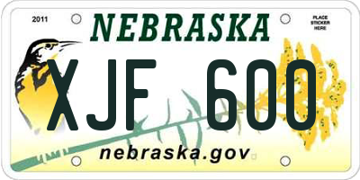 NE license plate XJF600