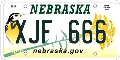 NE license plate XJF666