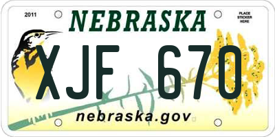 NE license plate XJF670