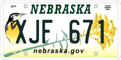 NE license plate XJF671