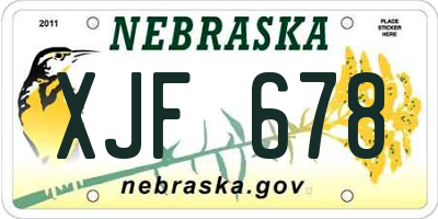 NE license plate XJF678