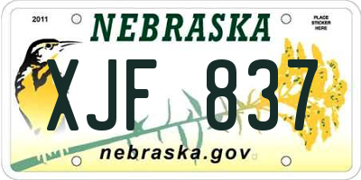 NE license plate XJF837