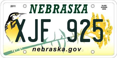 NE license plate XJF925