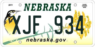 NE license plate XJF934