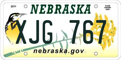 NE license plate XJG767