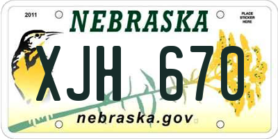 NE license plate XJH670