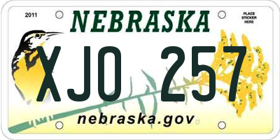 NE license plate XJO257