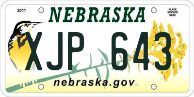 NE license plate XJP643