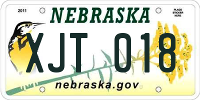 NE license plate XJT018