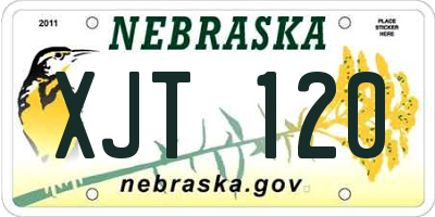 NE license plate XJT120