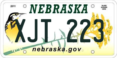 NE license plate XJT223