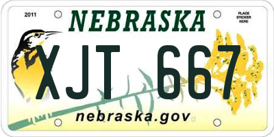 NE license plate XJT667