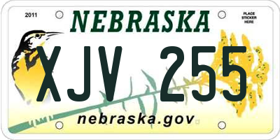 NE license plate XJV255