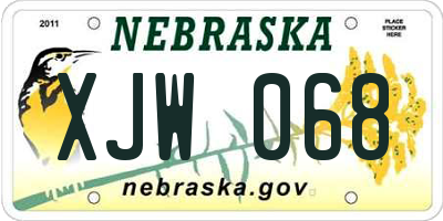 NE license plate XJW068
