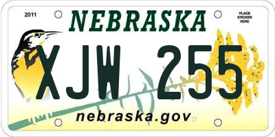 NE license plate XJW255