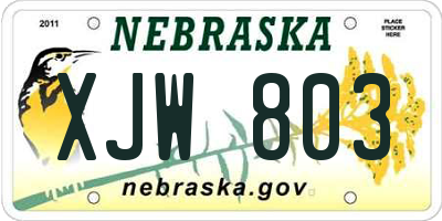NE license plate XJW803