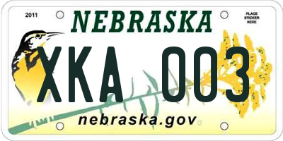 NE license plate XKA003