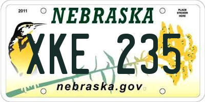 NE license plate XKE235