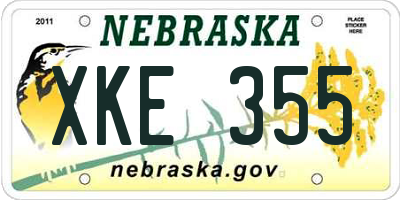 NE license plate XKE355