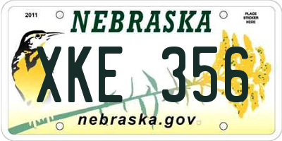NE license plate XKE356