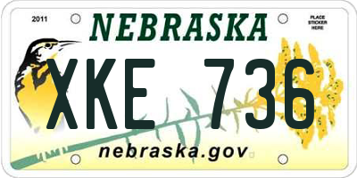 NE license plate XKE736