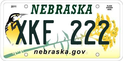 NE license plate XKF222