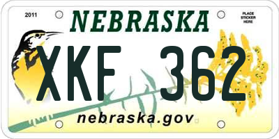 NE license plate XKF362