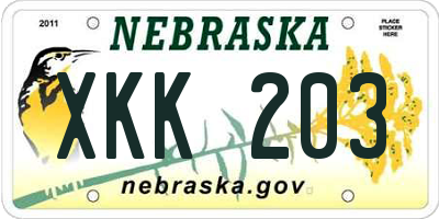 NE license plate XKK203