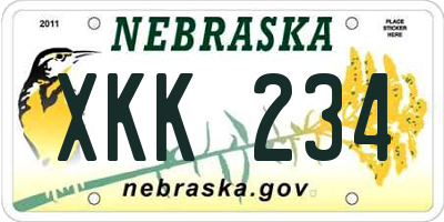 NE license plate XKK234