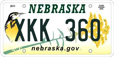 NE license plate XKK360