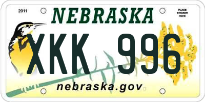 NE license plate XKK996