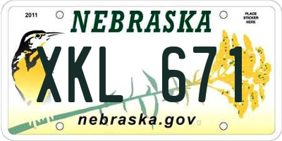 NE license plate XKL671