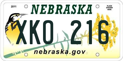 NE license plate XKO216