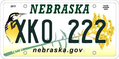 NE license plate XKO222
