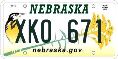 NE license plate XKO671