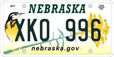 NE license plate XKO996
