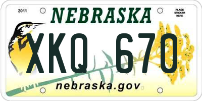 NE license plate XKQ670