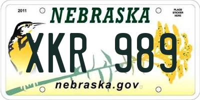 NE license plate XKR989